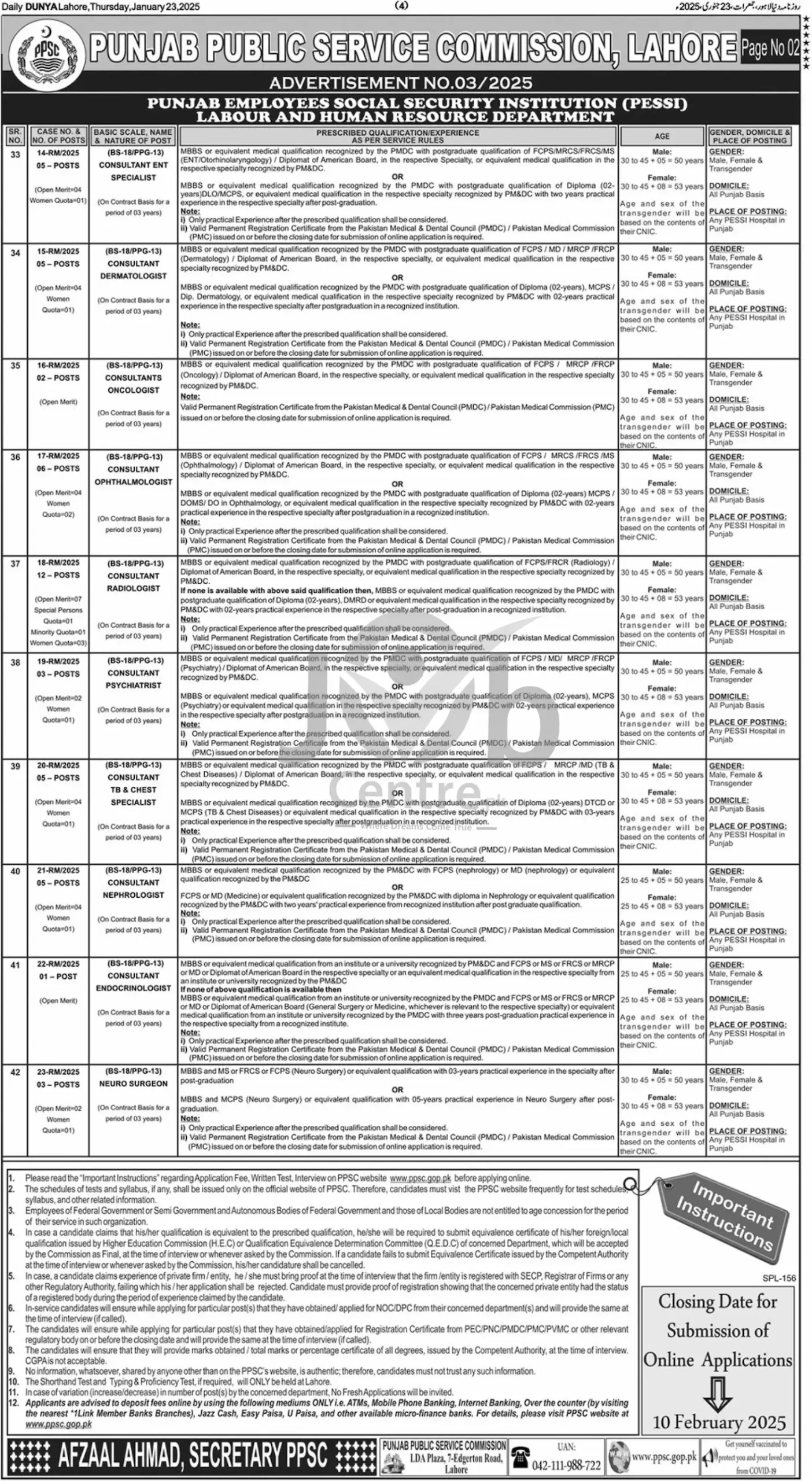 Advertisement for PPSC Jobs 2025