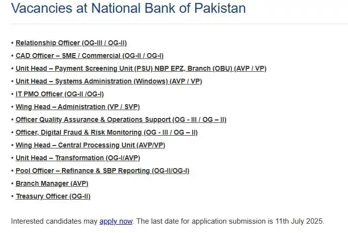 lastest National Bank of Pakistan NBP Jobs 2025 Advertisement